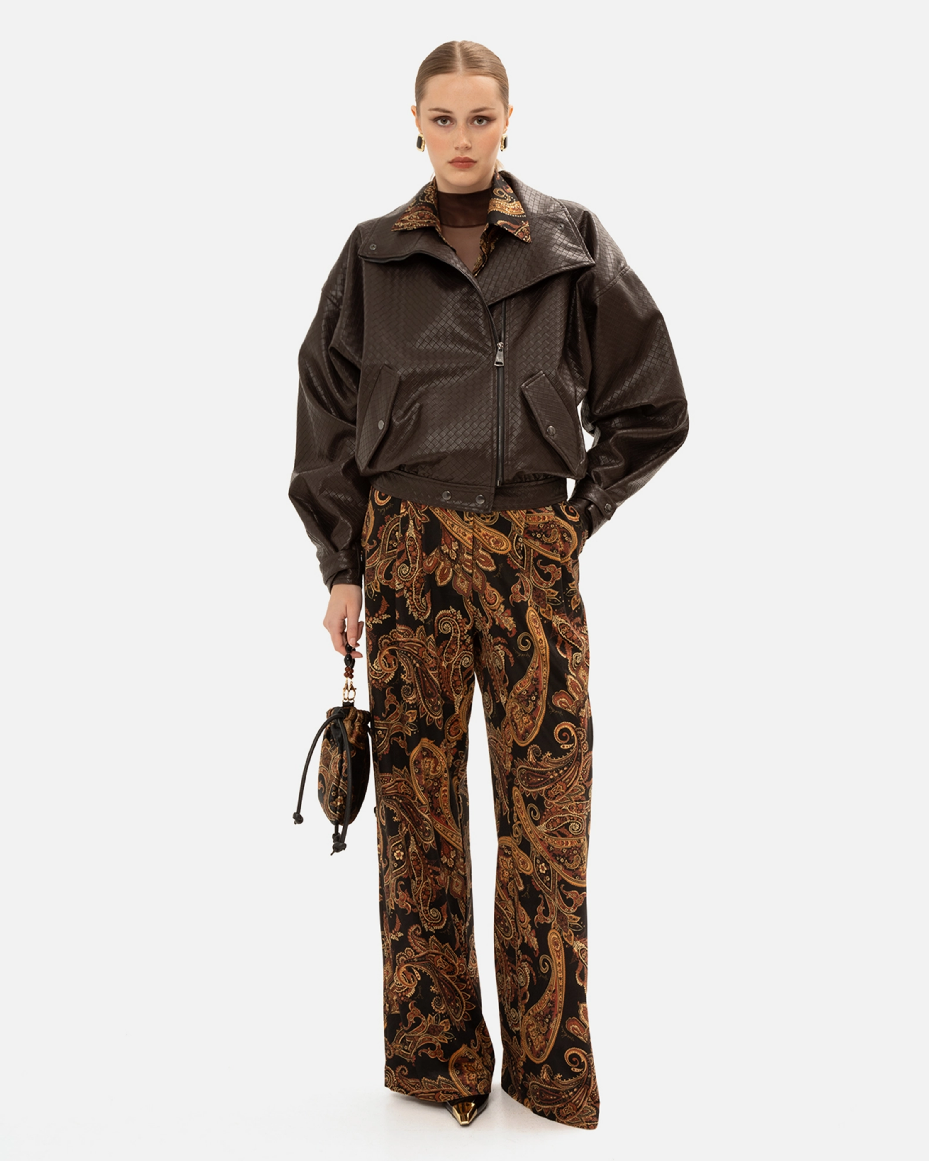 Picture of GOLDEN-BROWN PAISLEY STRAIGHT-LEG PANTS