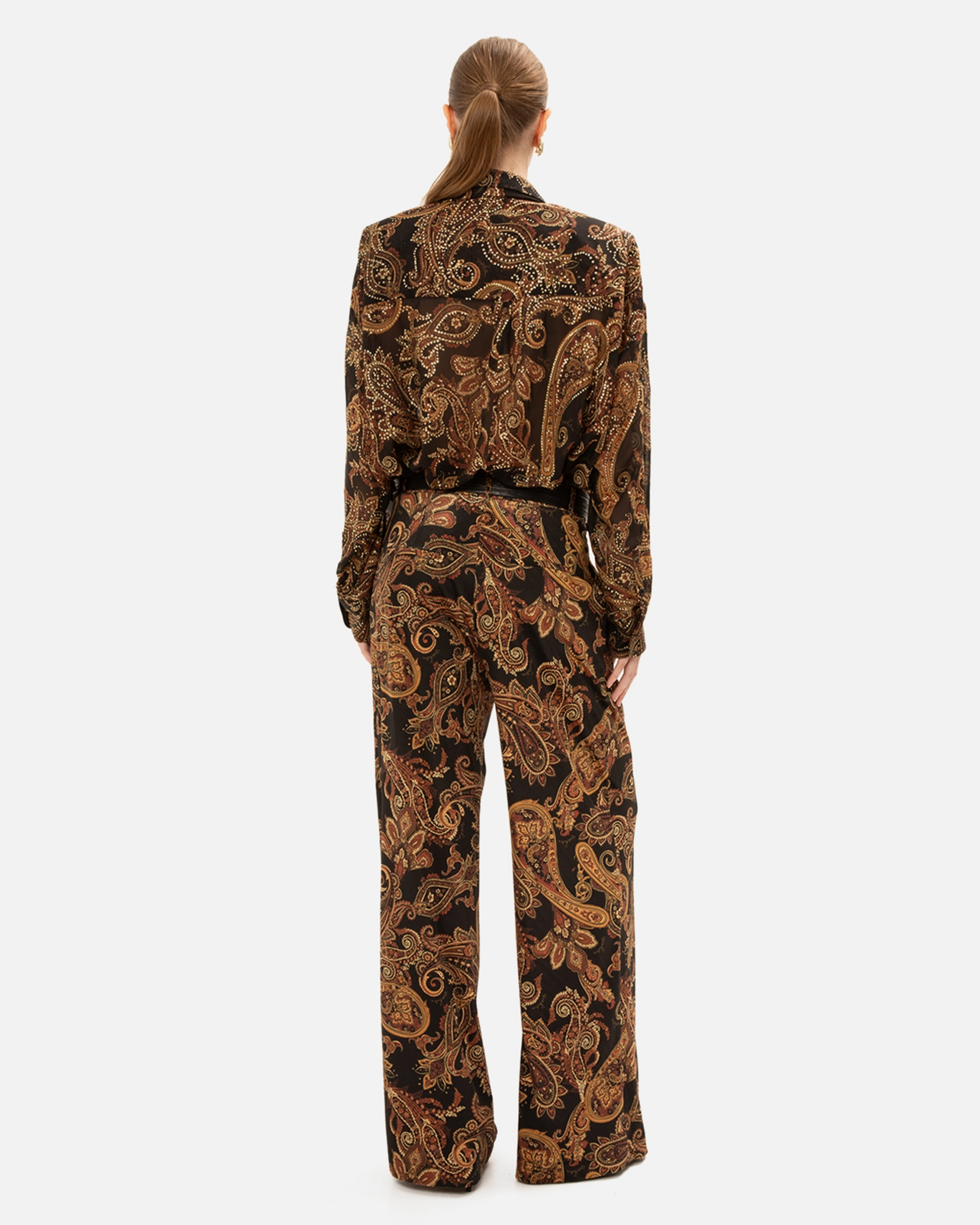 Picture of GOLDEN-BROWN PAISLEY STRAIGHT-LEG PANTS
