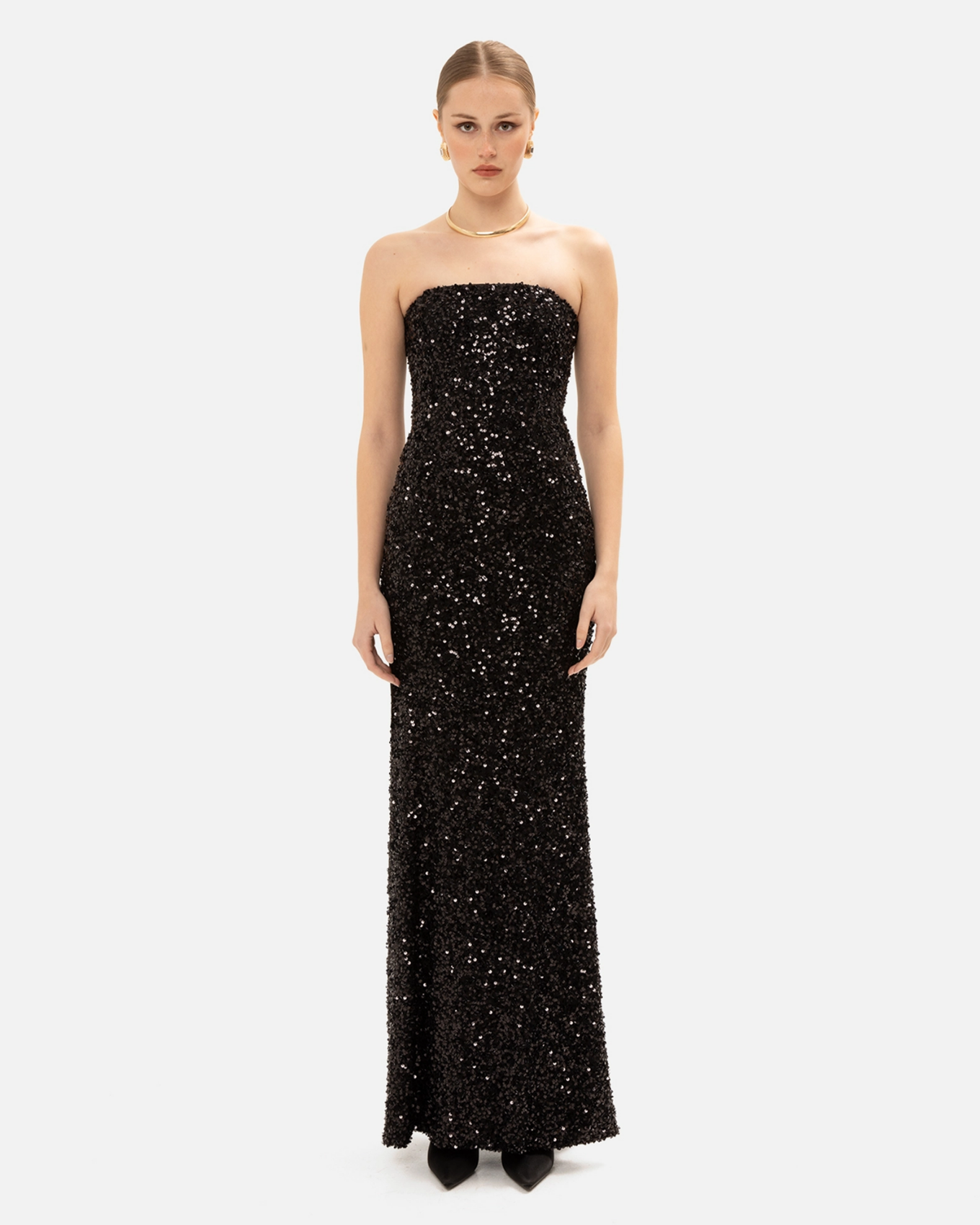 Picture of BLACK STRAPLESS SEQUINED GOWN