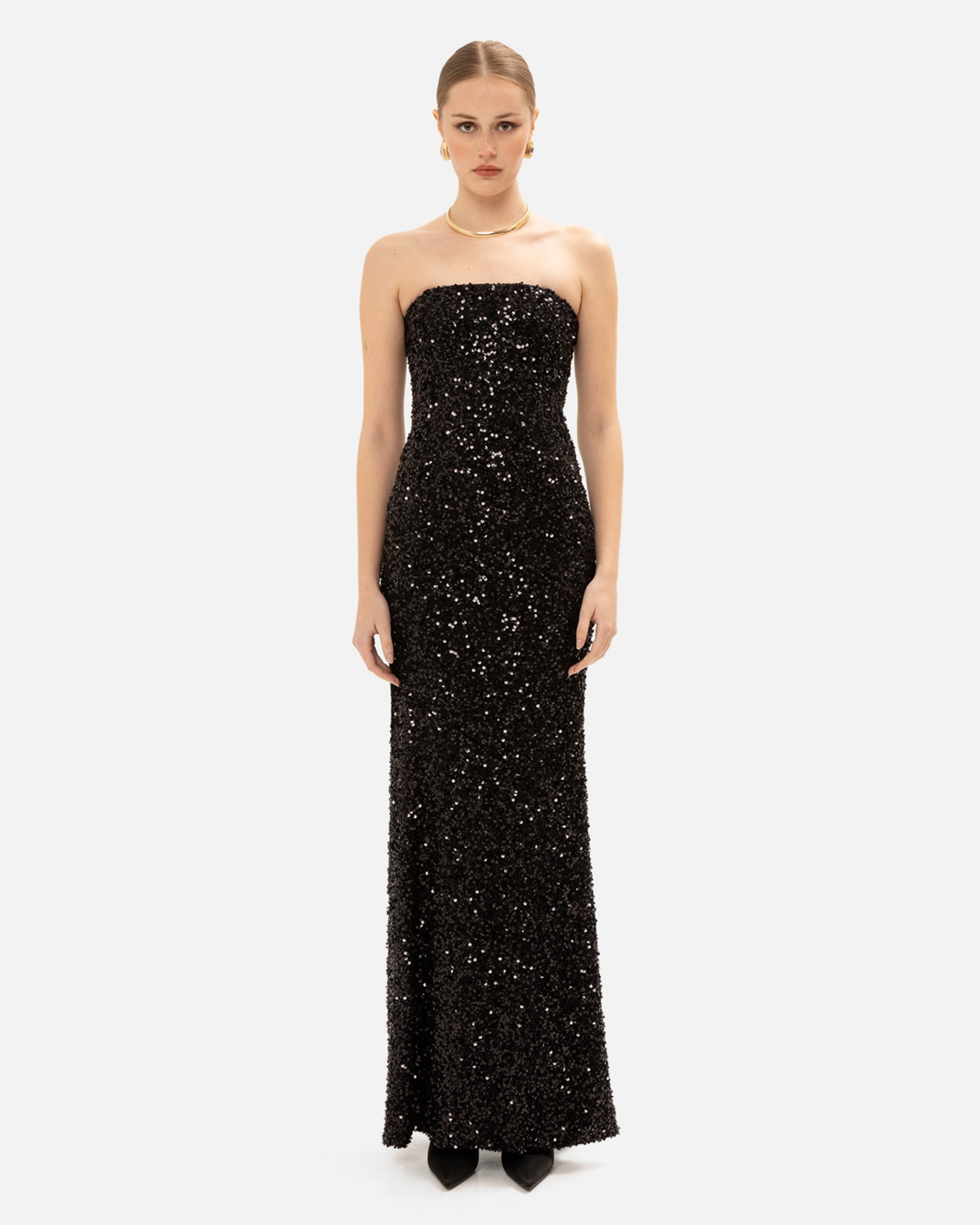 Picture of BLACK STRAPLESS SEQUINED GOWN