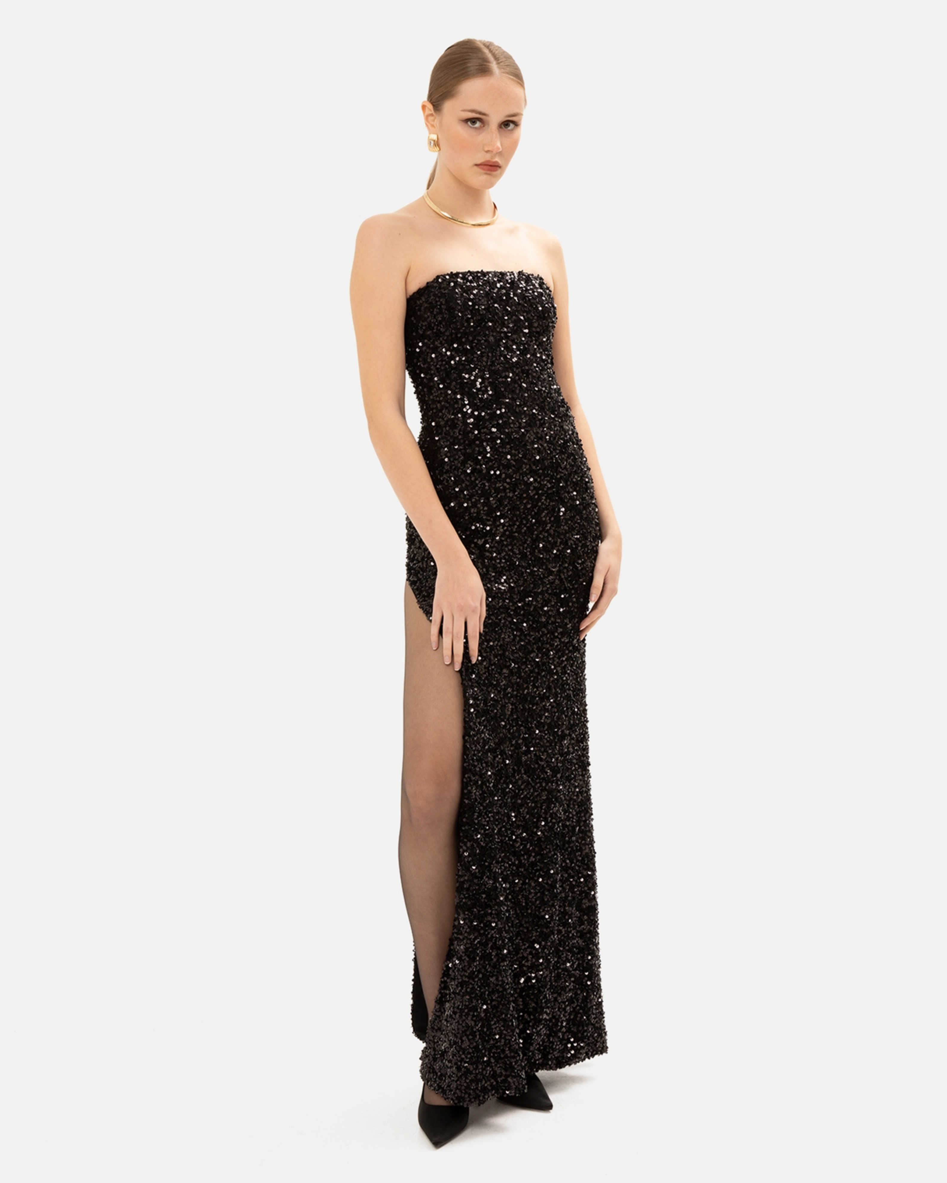Picture of BLACK STRAPLESS SEQUINED GOWN