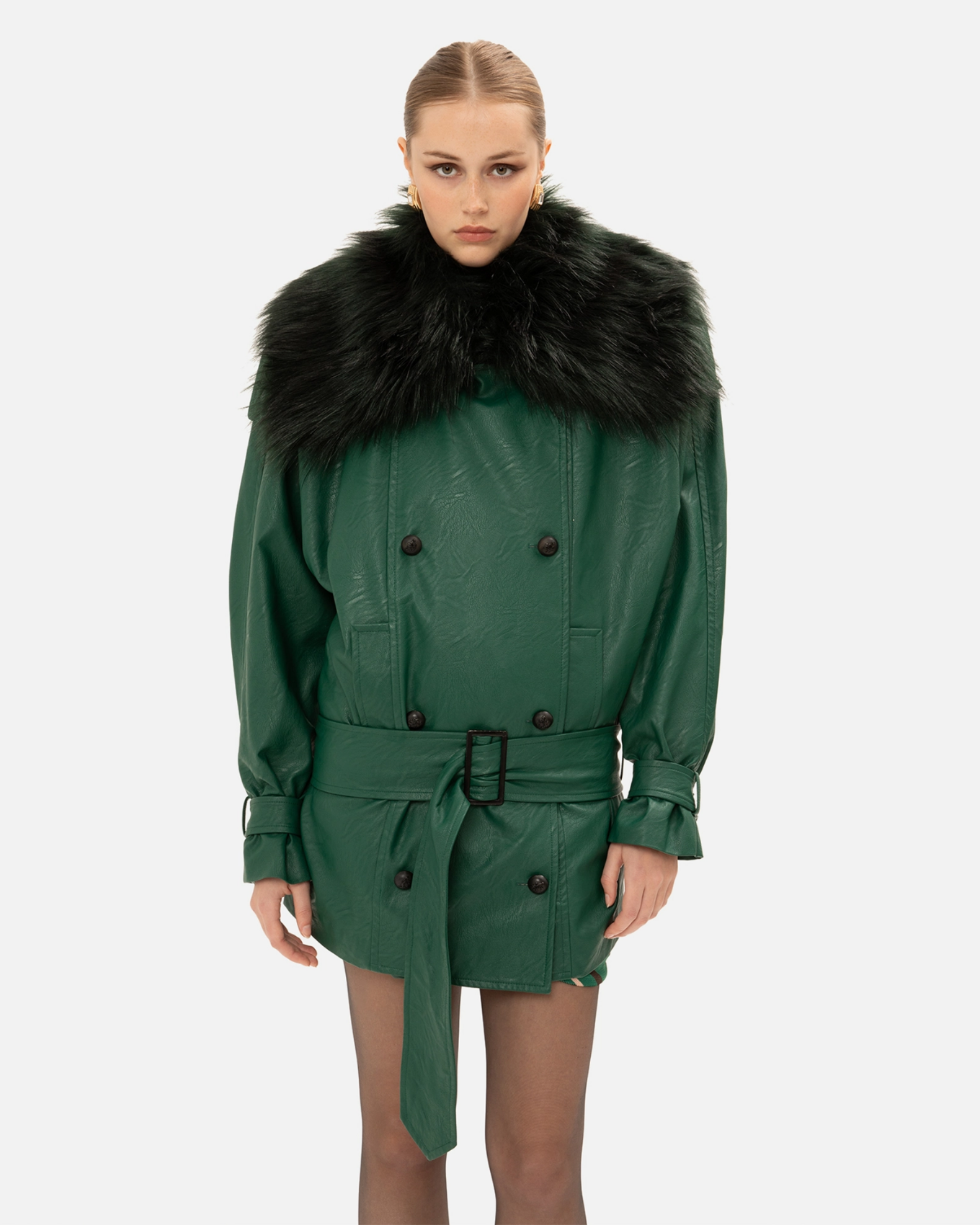 Picture of FOREST GREEN FAUX LEATHER JACKET