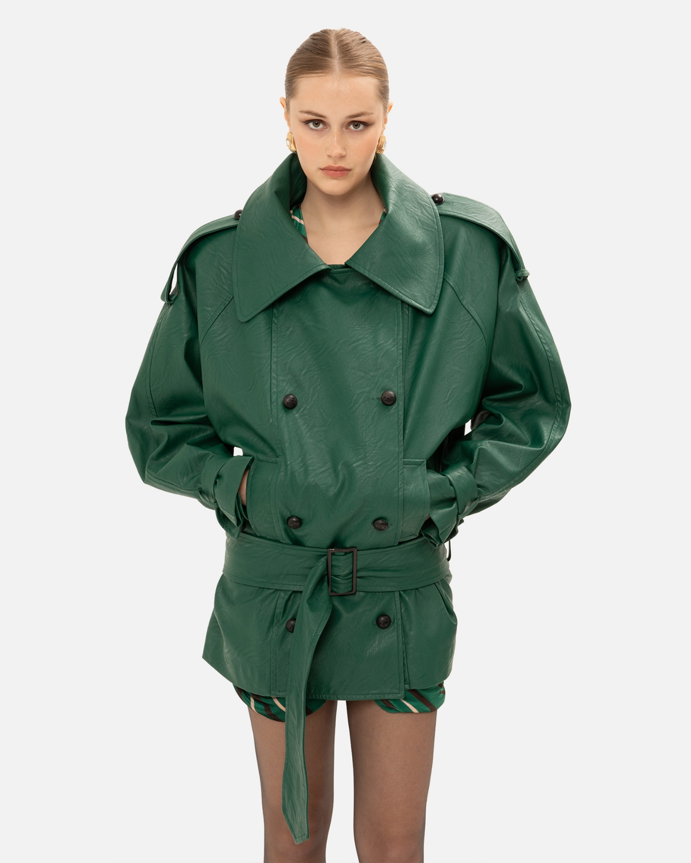 Picture of FOREST GREEN FAUX LEATHER JACKET