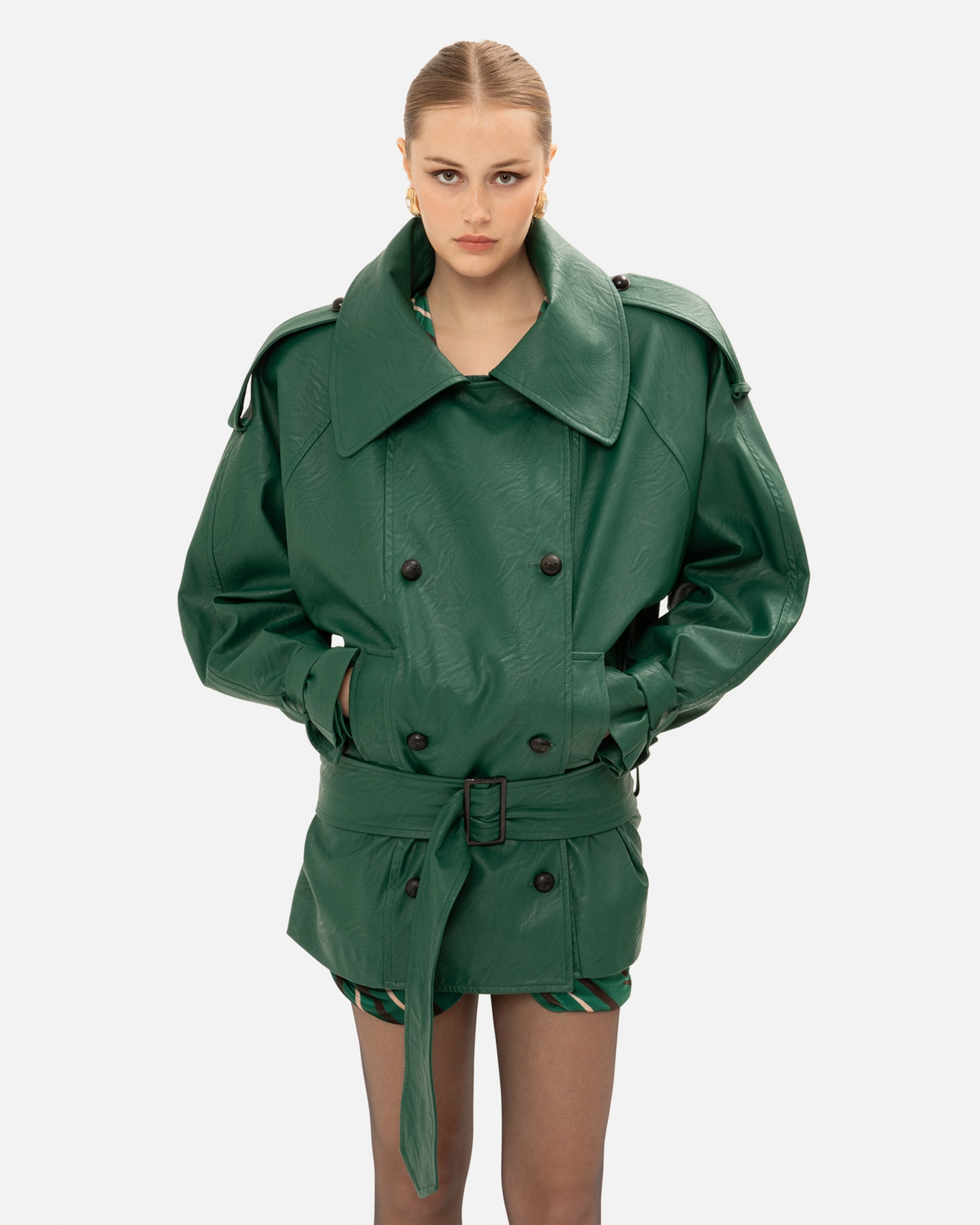 Picture of FOREST GREEN FAUX LEATHER JACKET