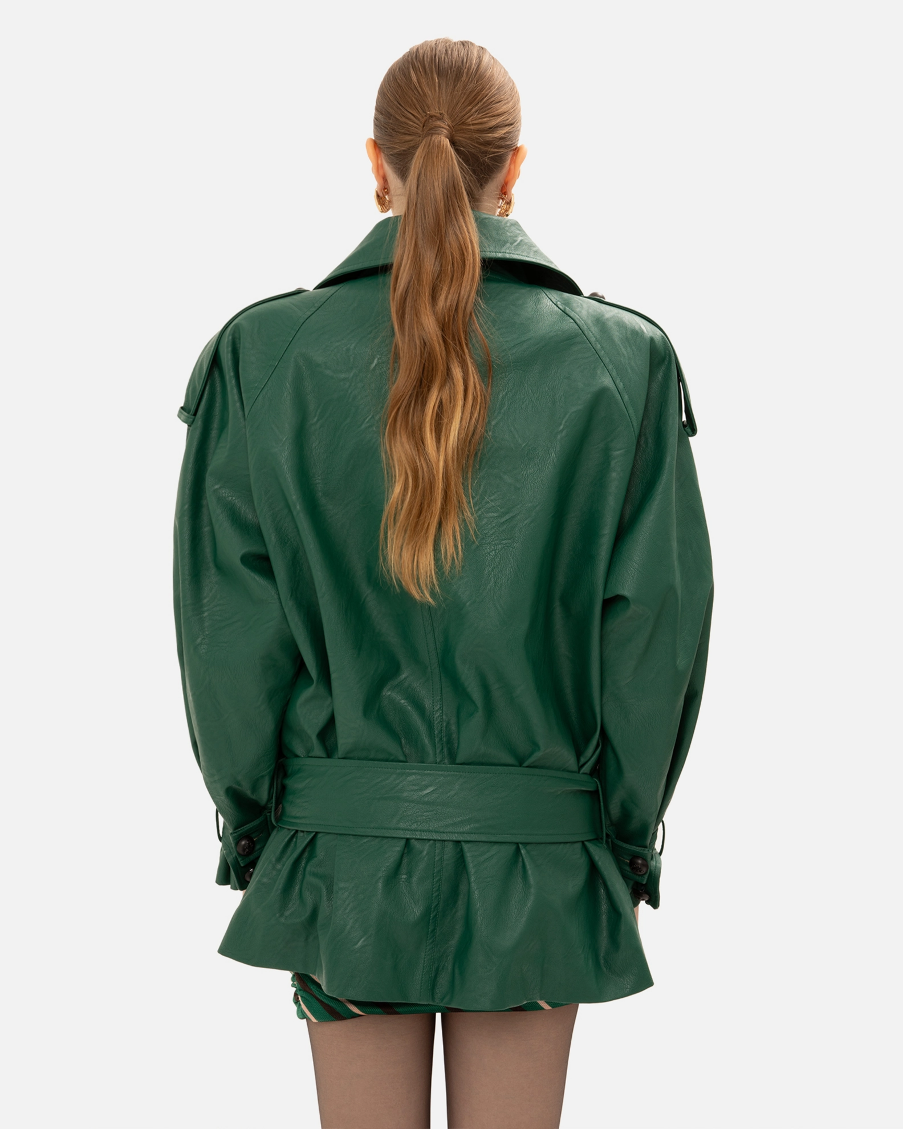 Picture of FOREST GREEN FAUX LEATHER JACKET
