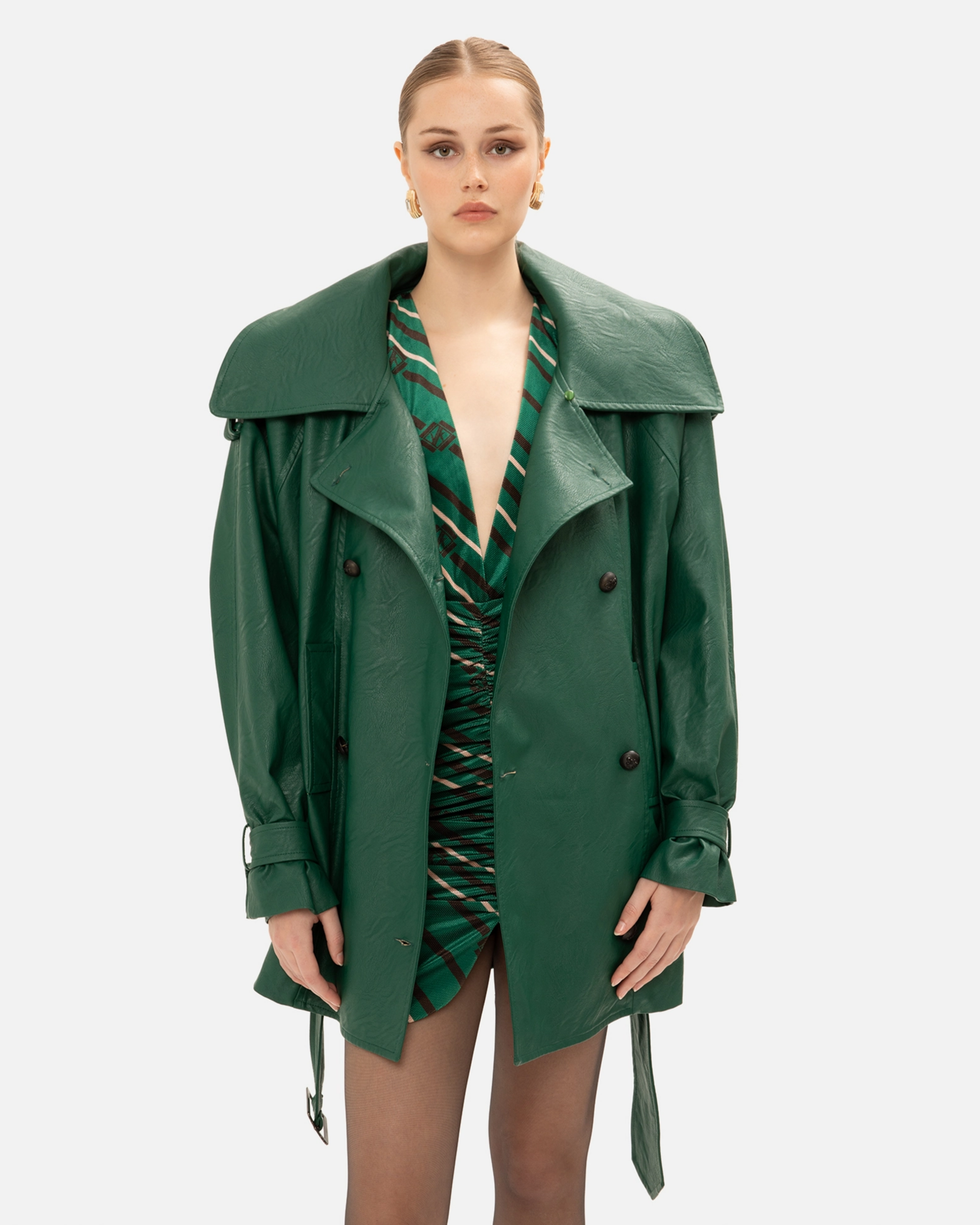 Picture of FOREST GREEN FAUX LEATHER JACKET