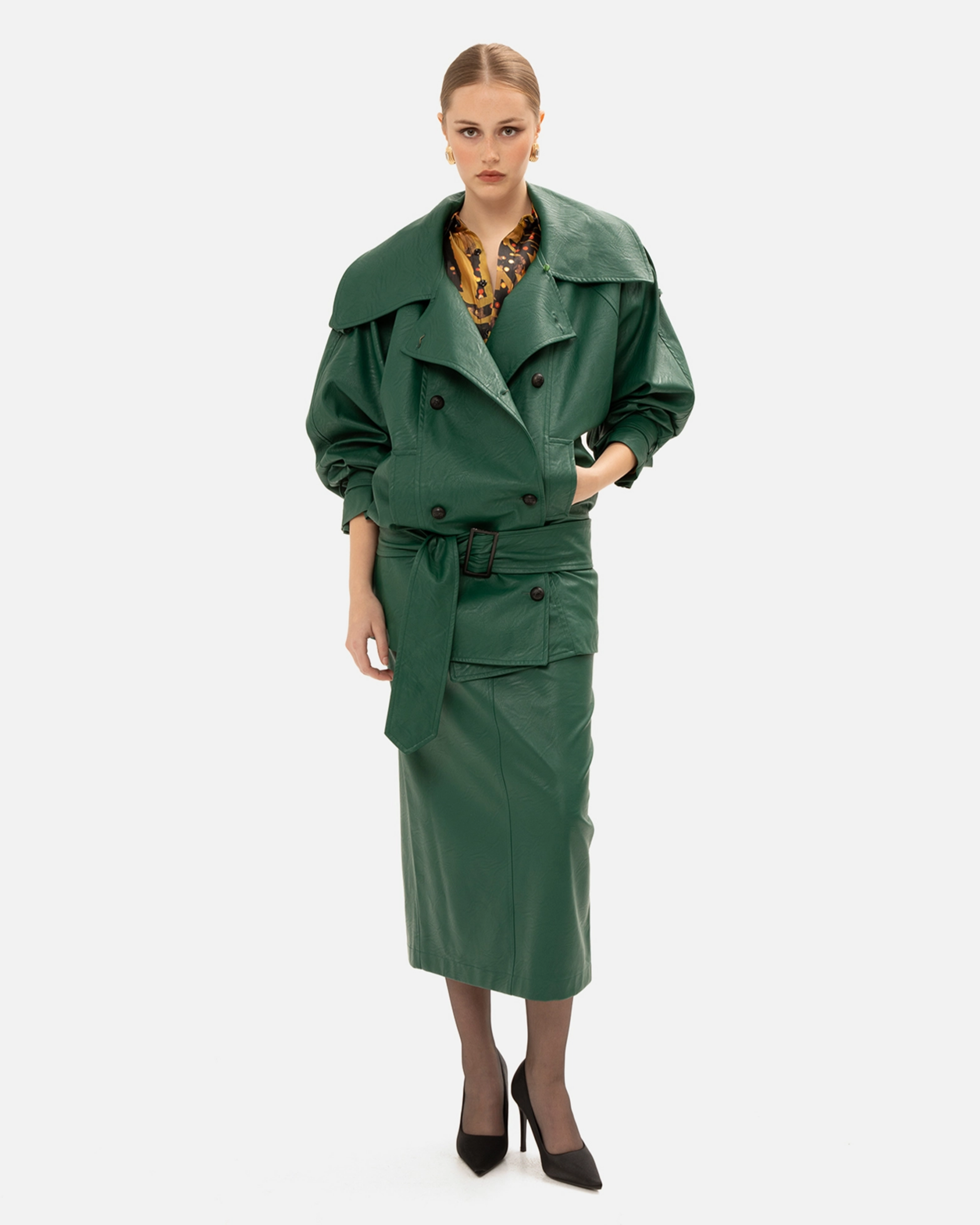 Picture of FOREST GREEN FAUX LEATHER JACKET