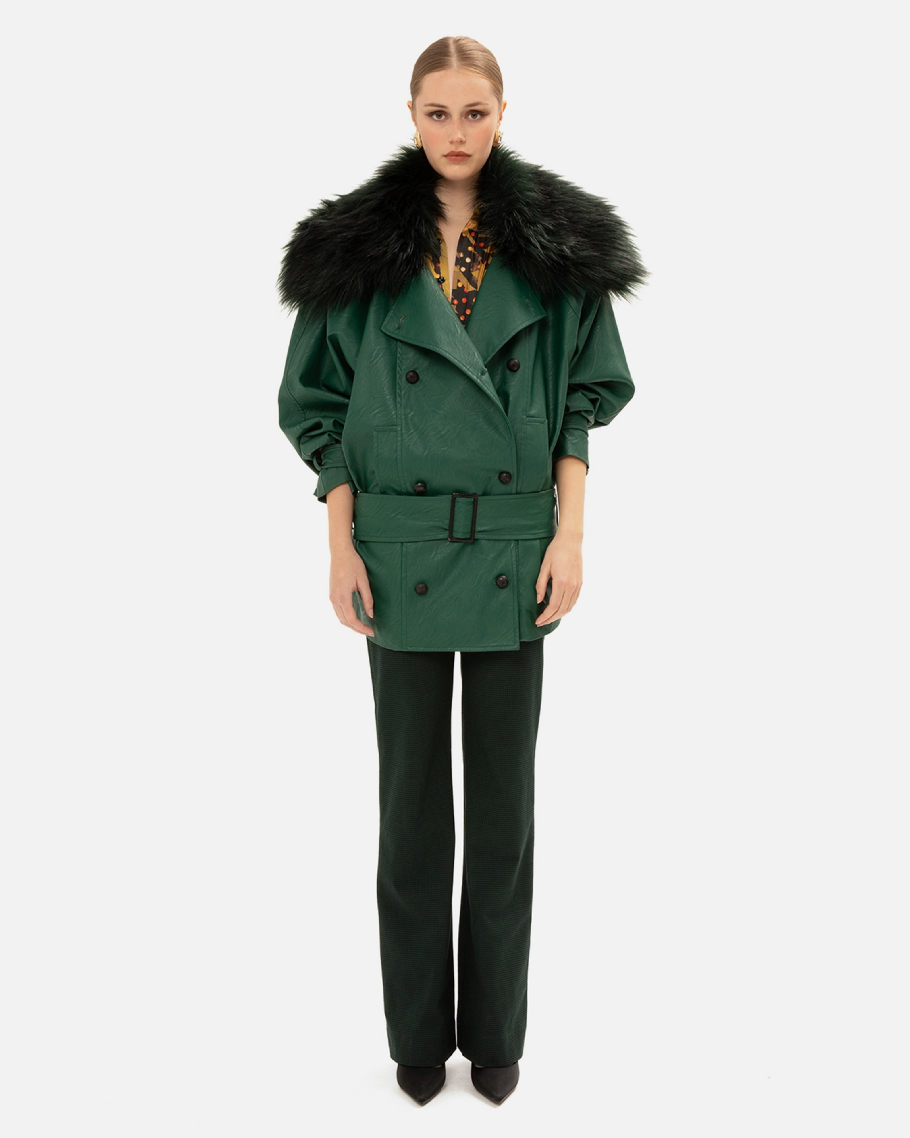 Picture of FOREST GREEN FAUX LEATHER JACKET