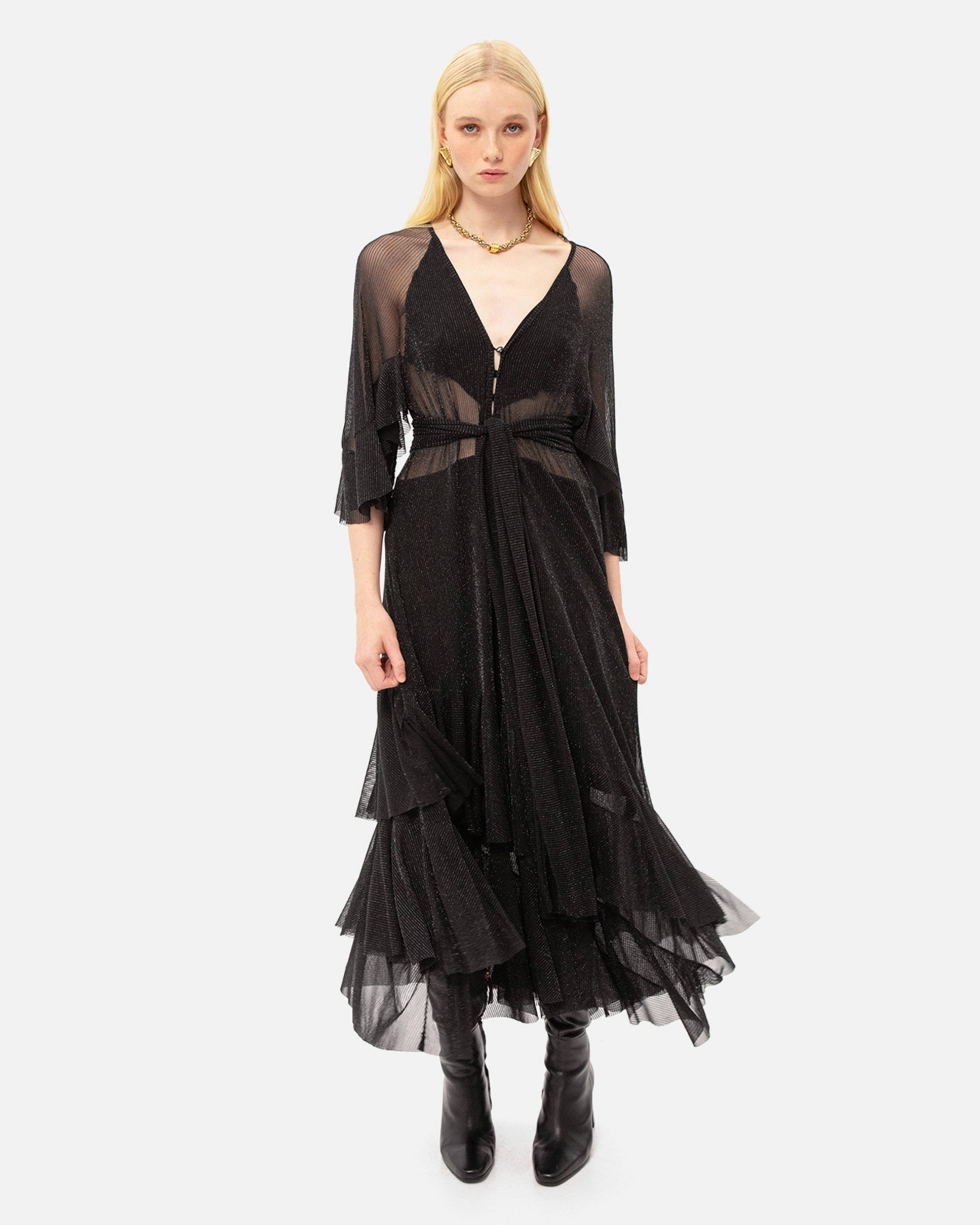 Picture of BLACK SHIMMER RUFFLED DRESS