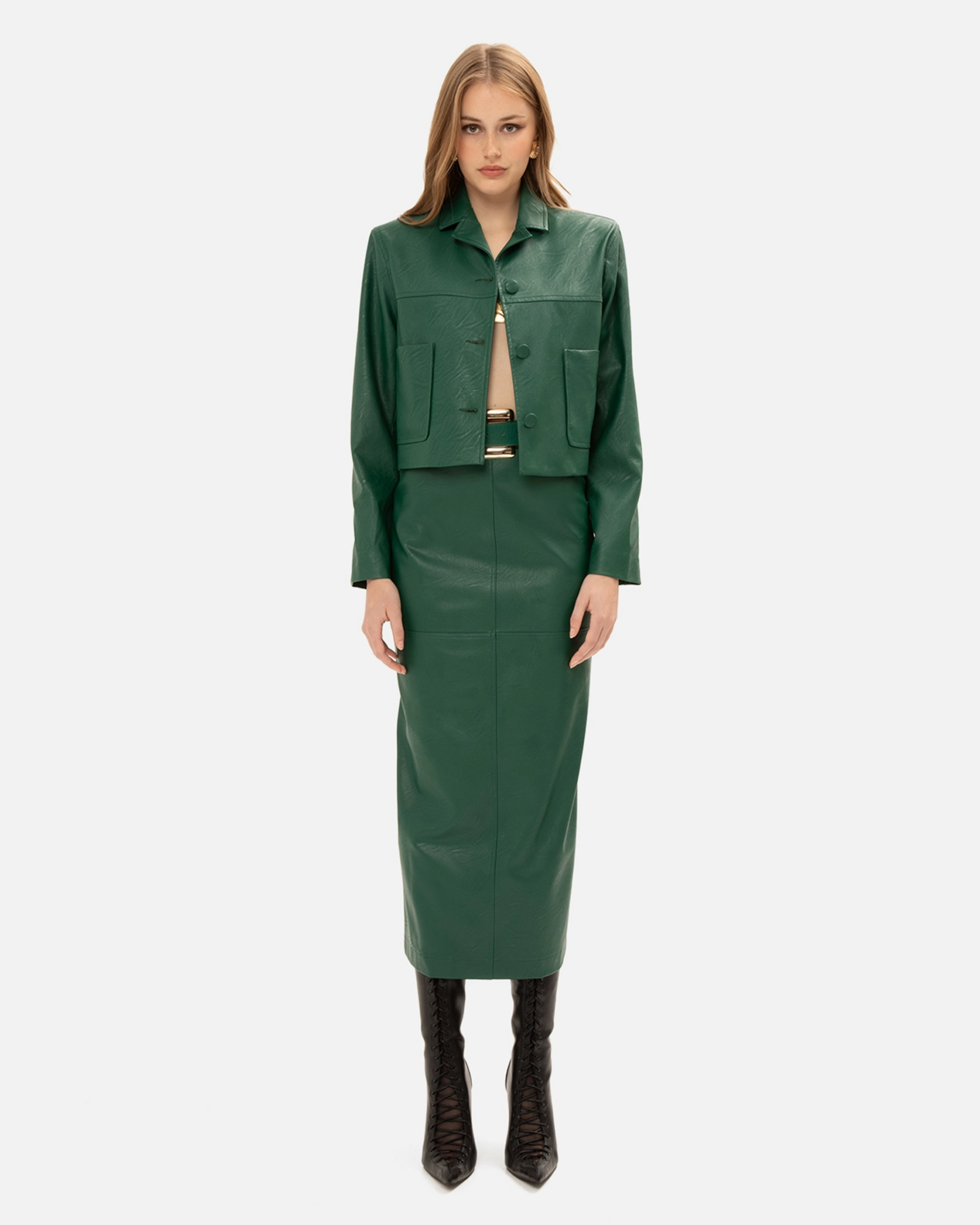Picture of ALPINE GREEN FAUX LEATHER SKIRT