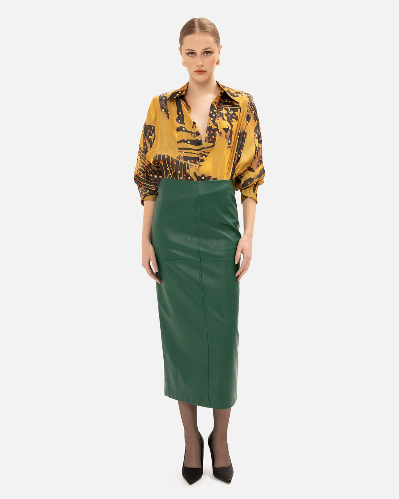 Picture of ALPINE GREEN FAUX LEATHER SKIRT