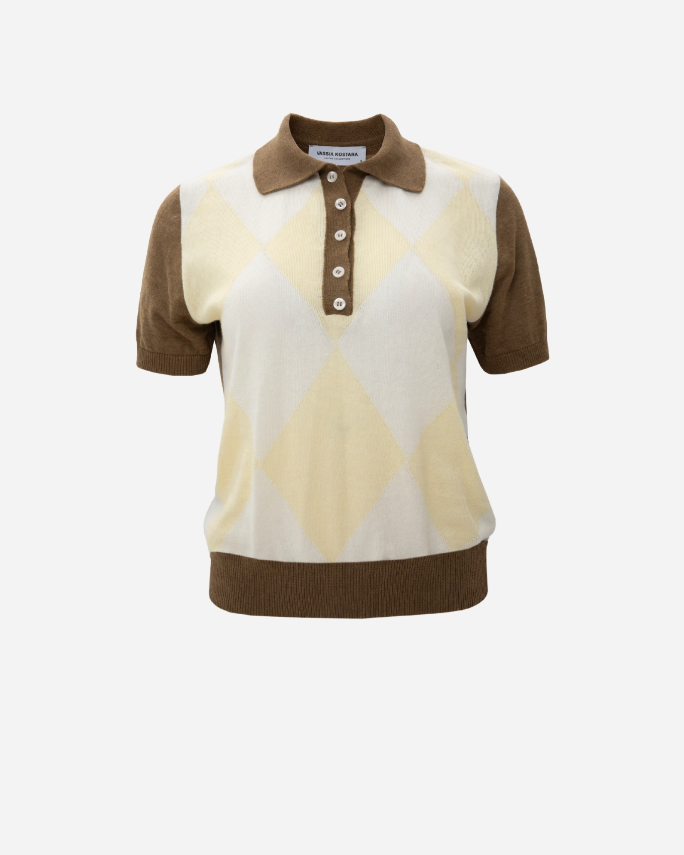 Picture of Olive Polo Knitted T-Shirt with Rhombus Pattern