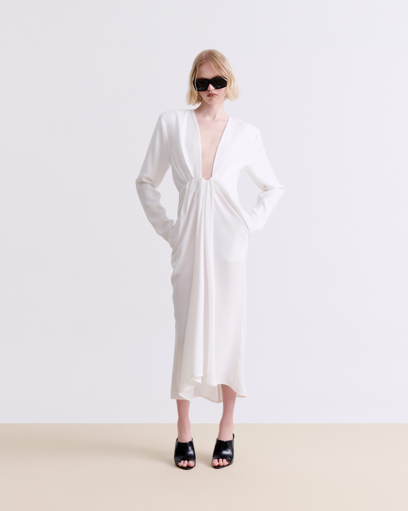 Picture of WHITE DRAPED MIDI DRESS