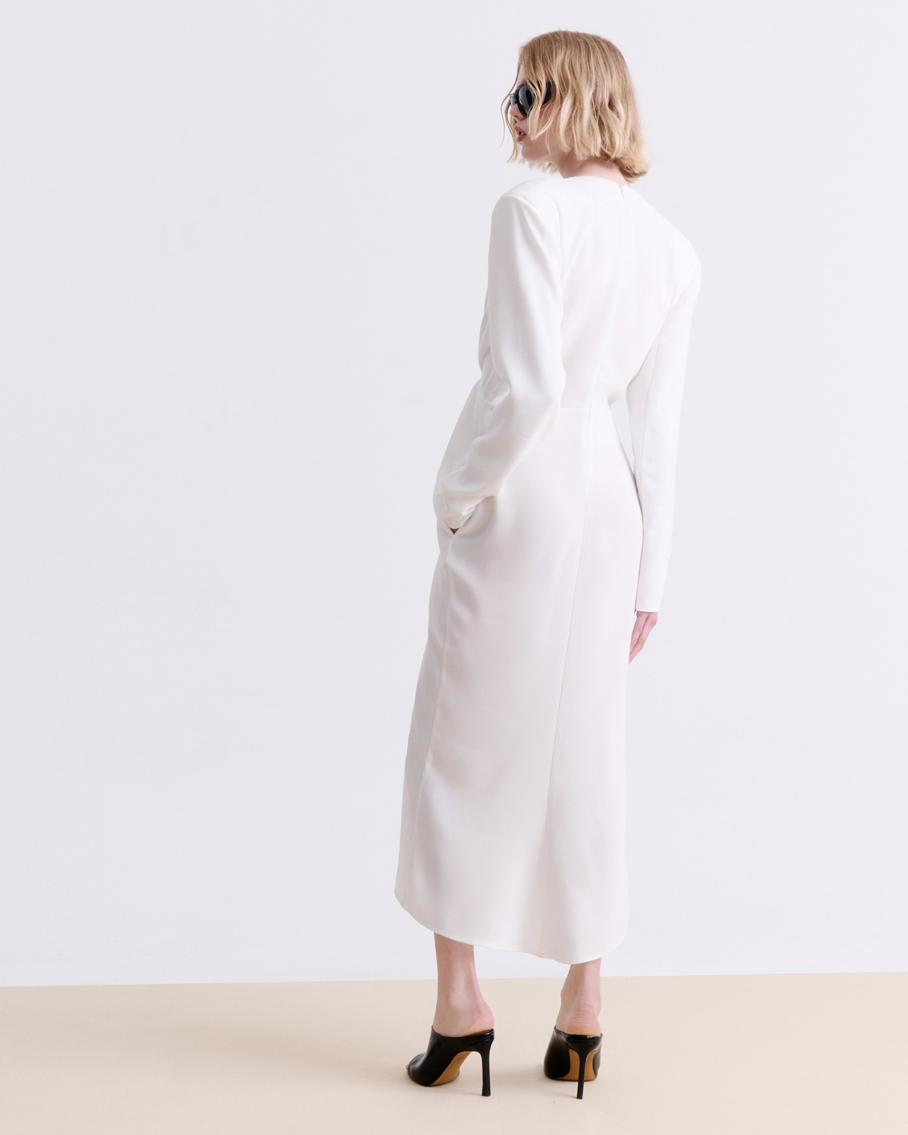 Picture of WHITE DRAPED MIDI DRESS