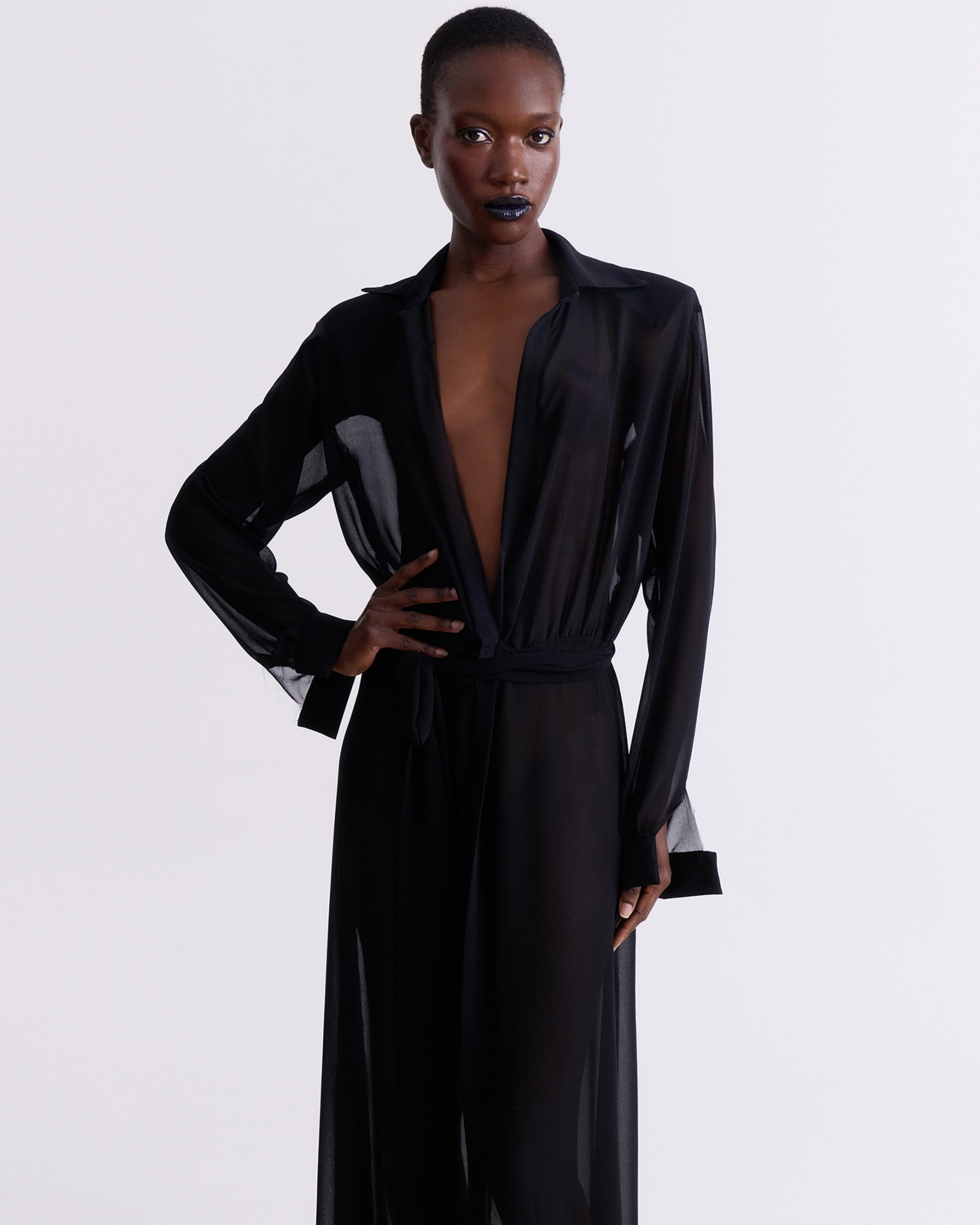 Picture of BLACK SILK SHEER MAXI DRESS