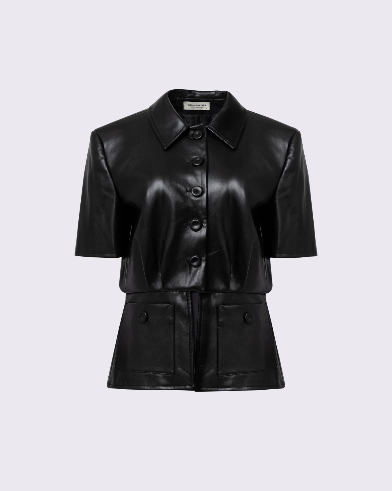 Picture of BLACK FAUX LEATHER SHORT-SLEEVE BLAZER