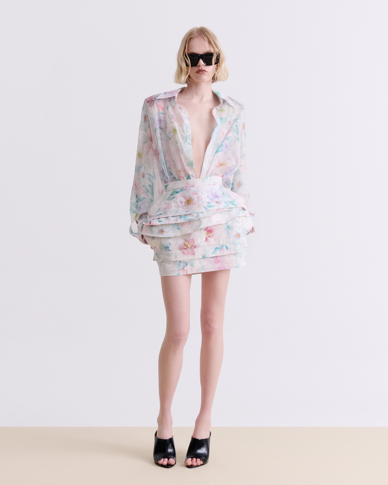 Picture of PASTEL FLORAL DENIM MINI SKIRT