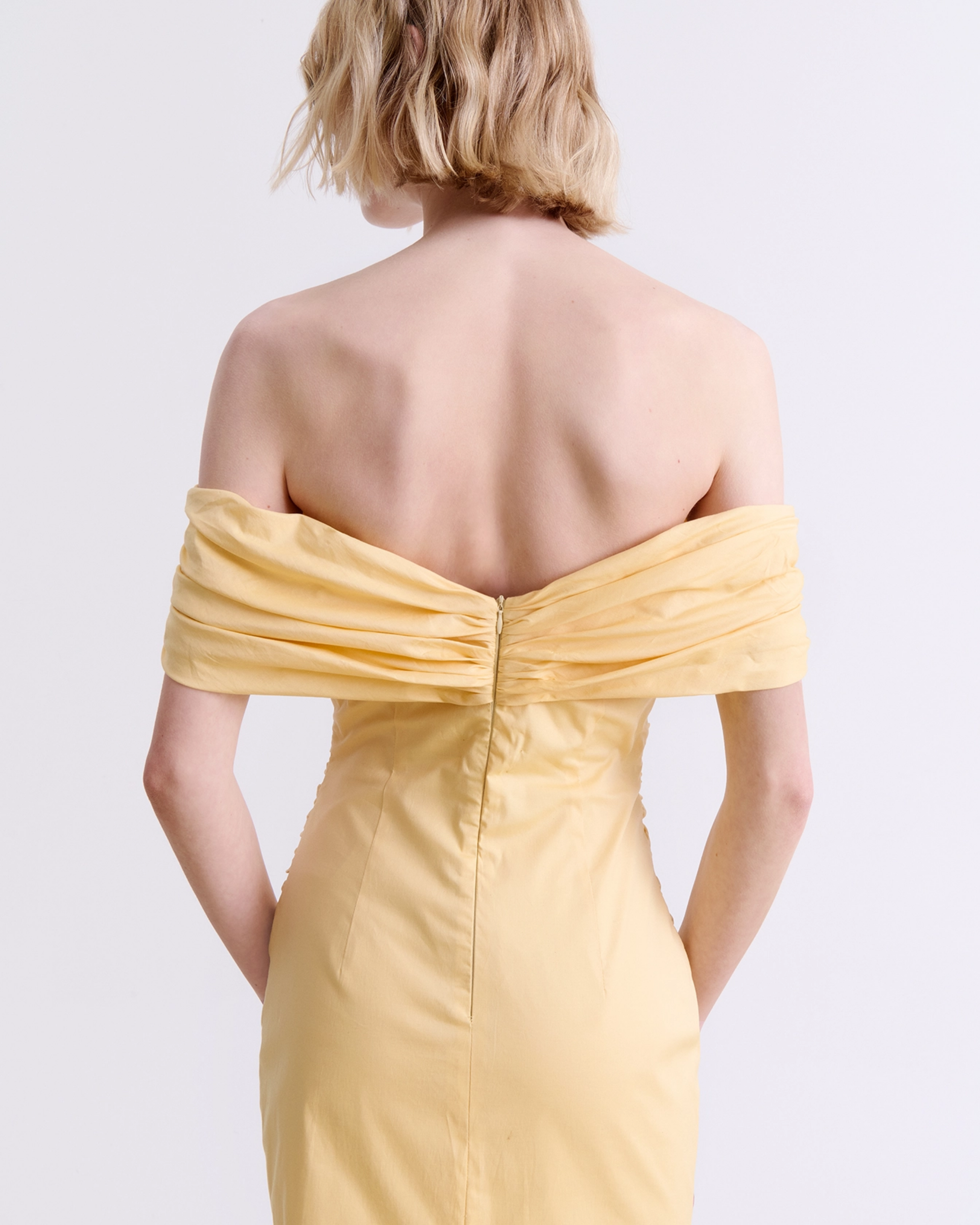 Picture of BUTTER YELLOW DRAPED MIDI DRESS