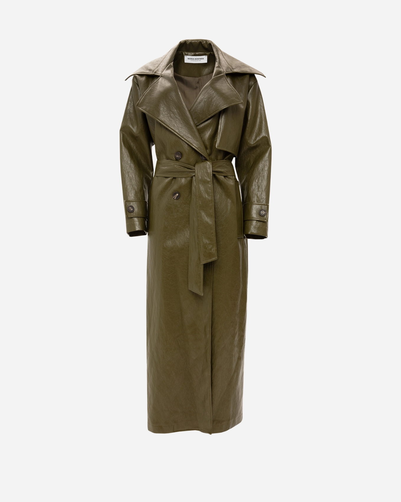 Picture of KHAKI FAUX LEATHER TRENCH COAT