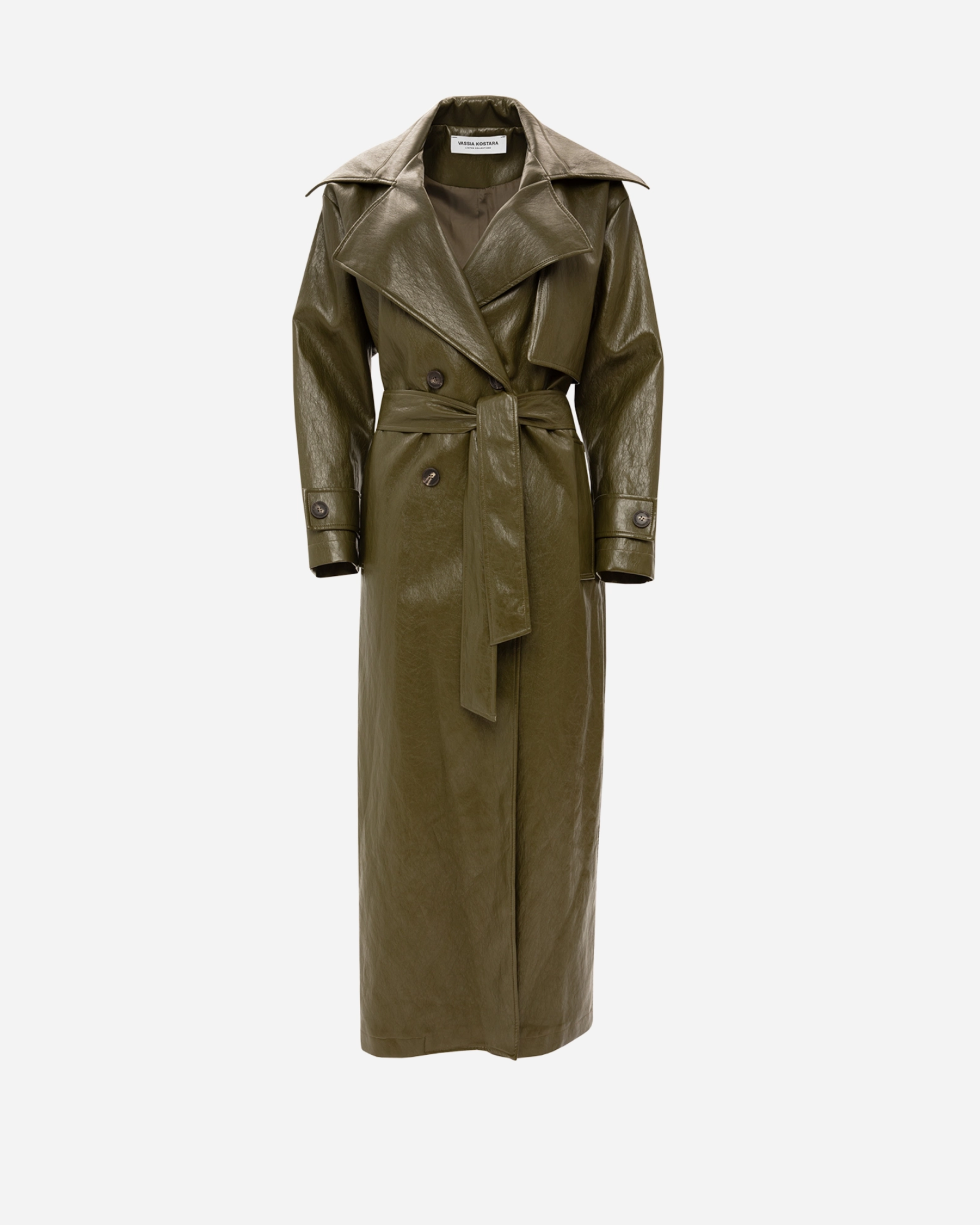 Picture of KHAKI FAUX LEATHER TRENCH COAT