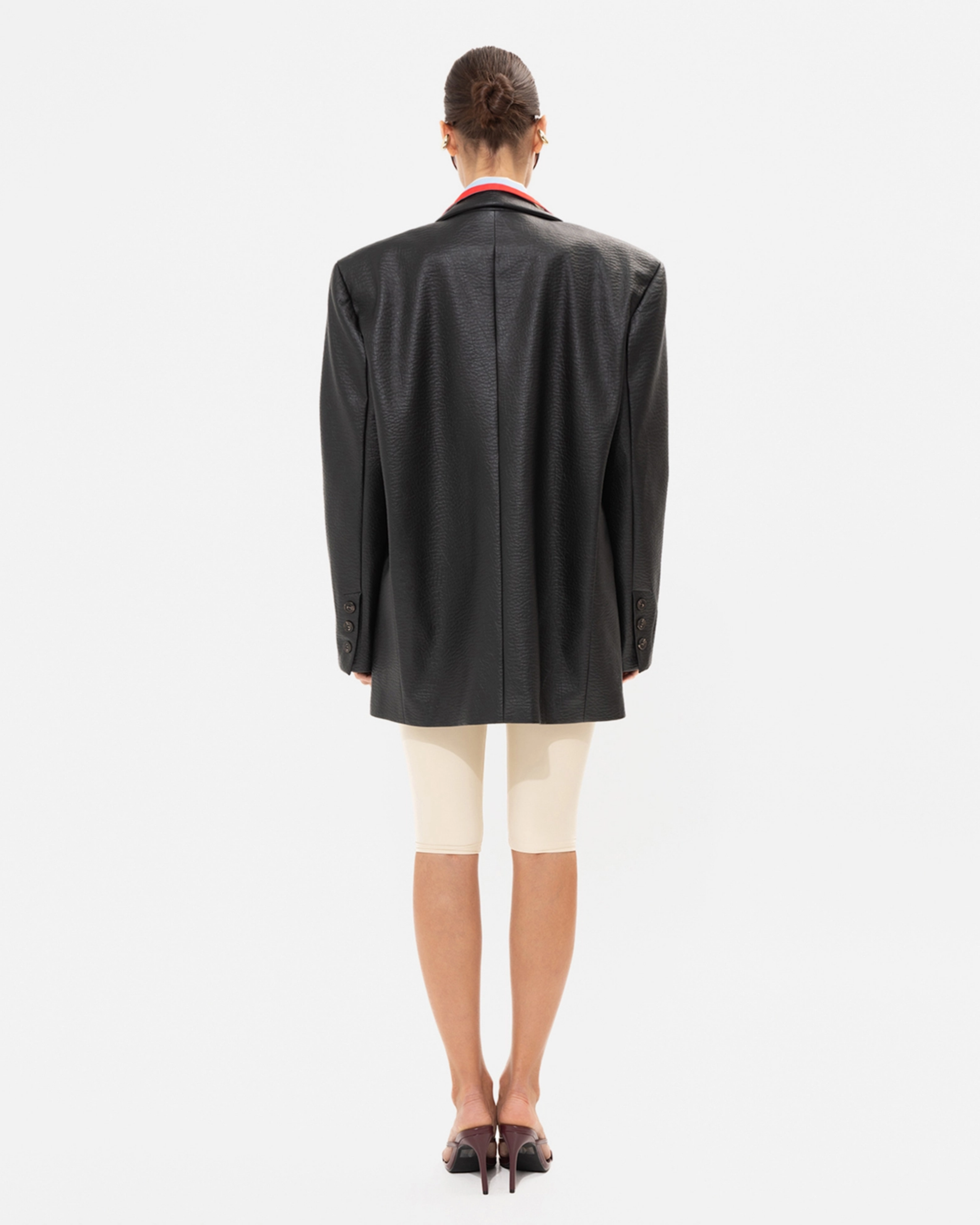 Picture of BLACK FAUX LEATHER BLAZER