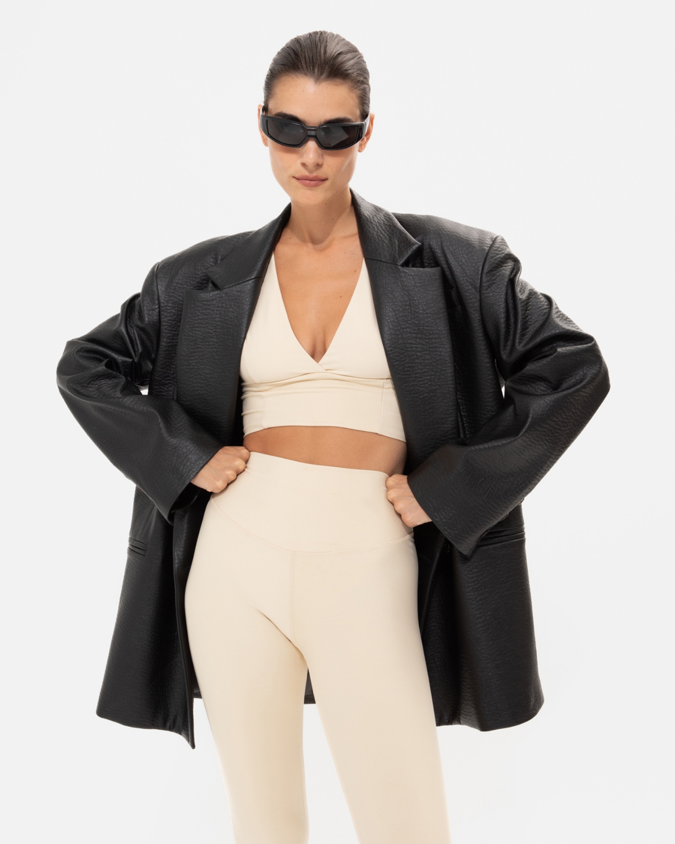 Picture of BLACK FAUX LEATHER BLAZER