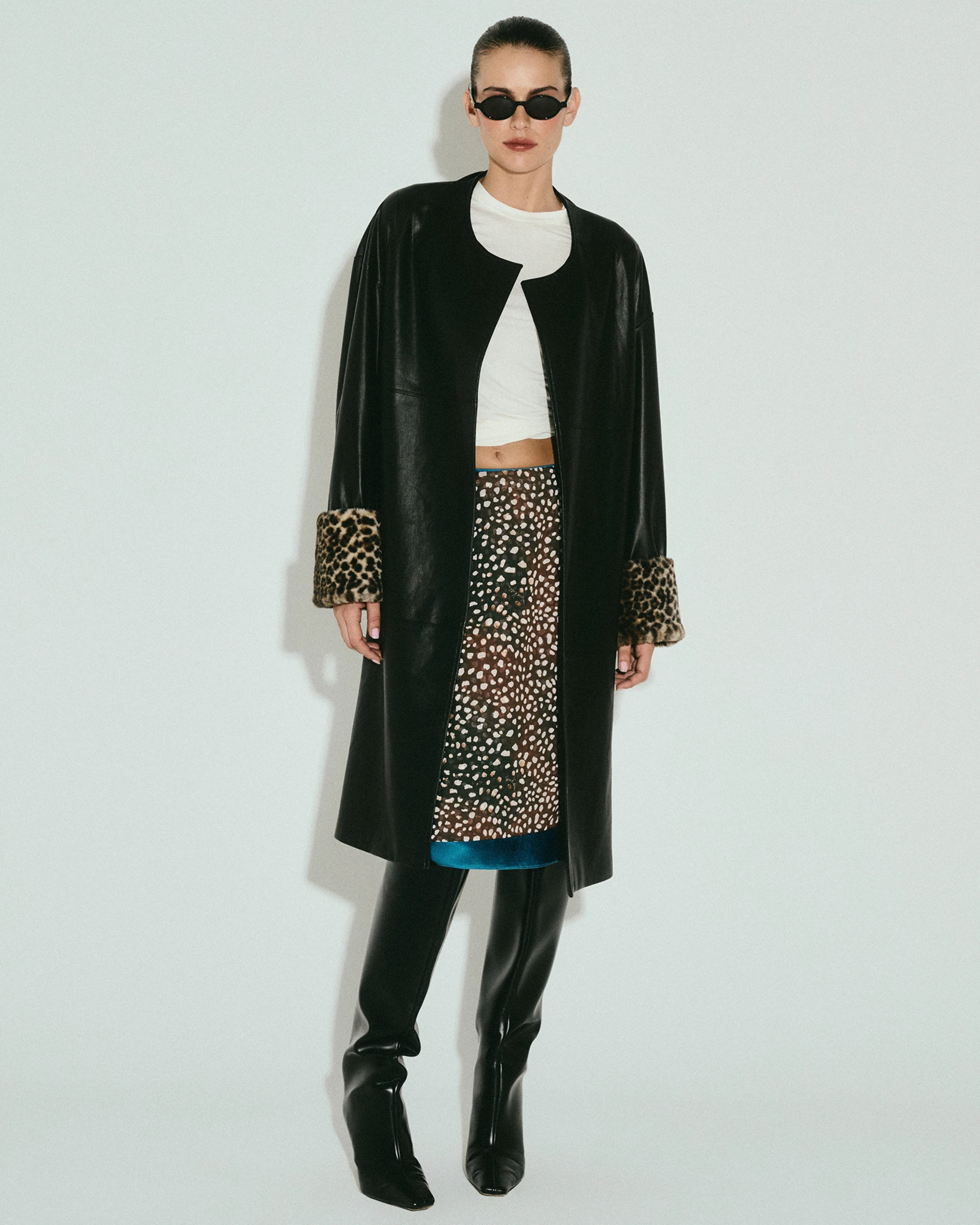 Picture of BLACK FAUX LEATHER MANTEAUX