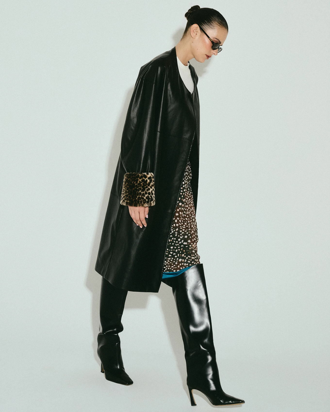 Picture of BLACK FAUX LEATHER MANTEAUX