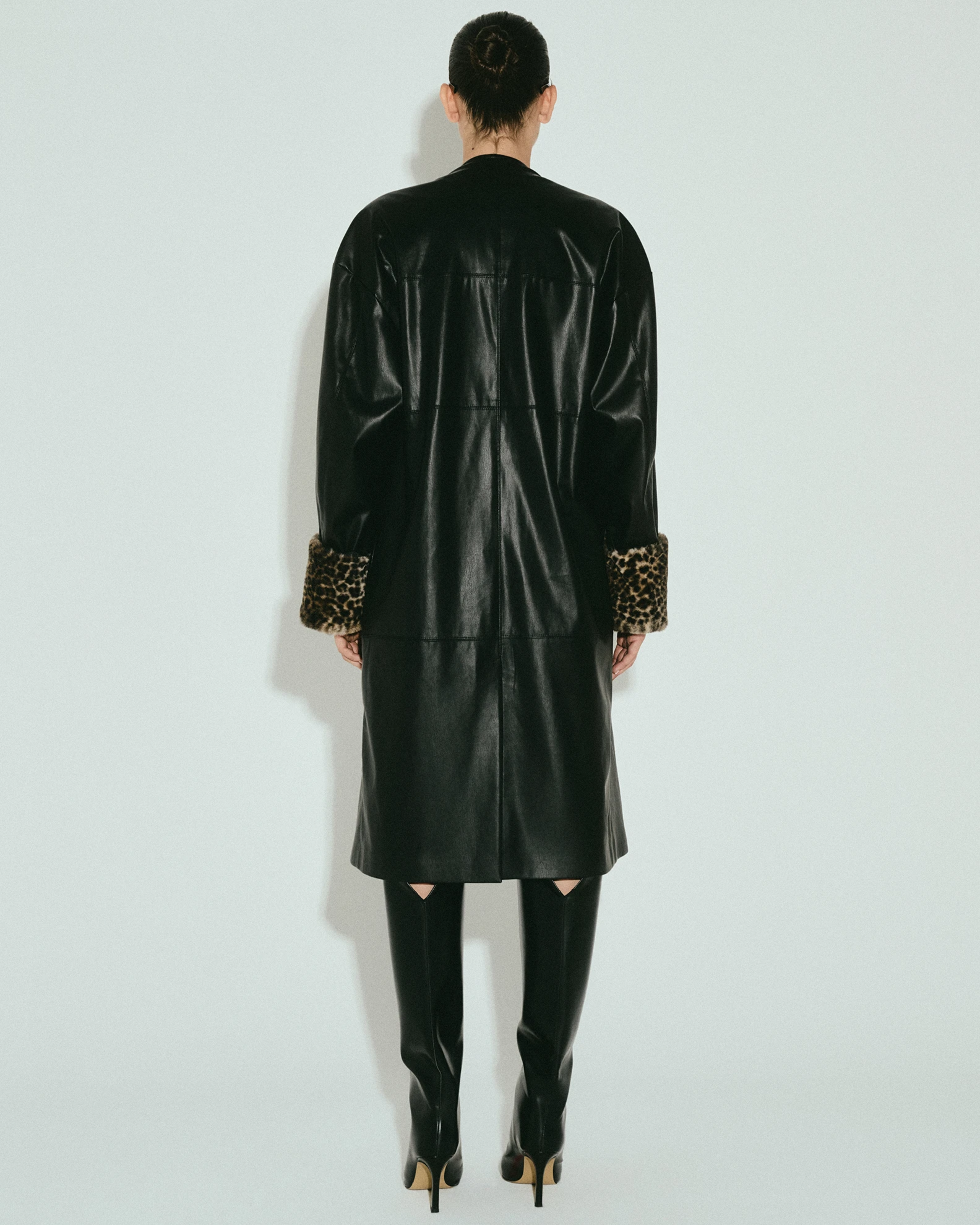 Picture of BLACK FAUX LEATHER MANTEAUX