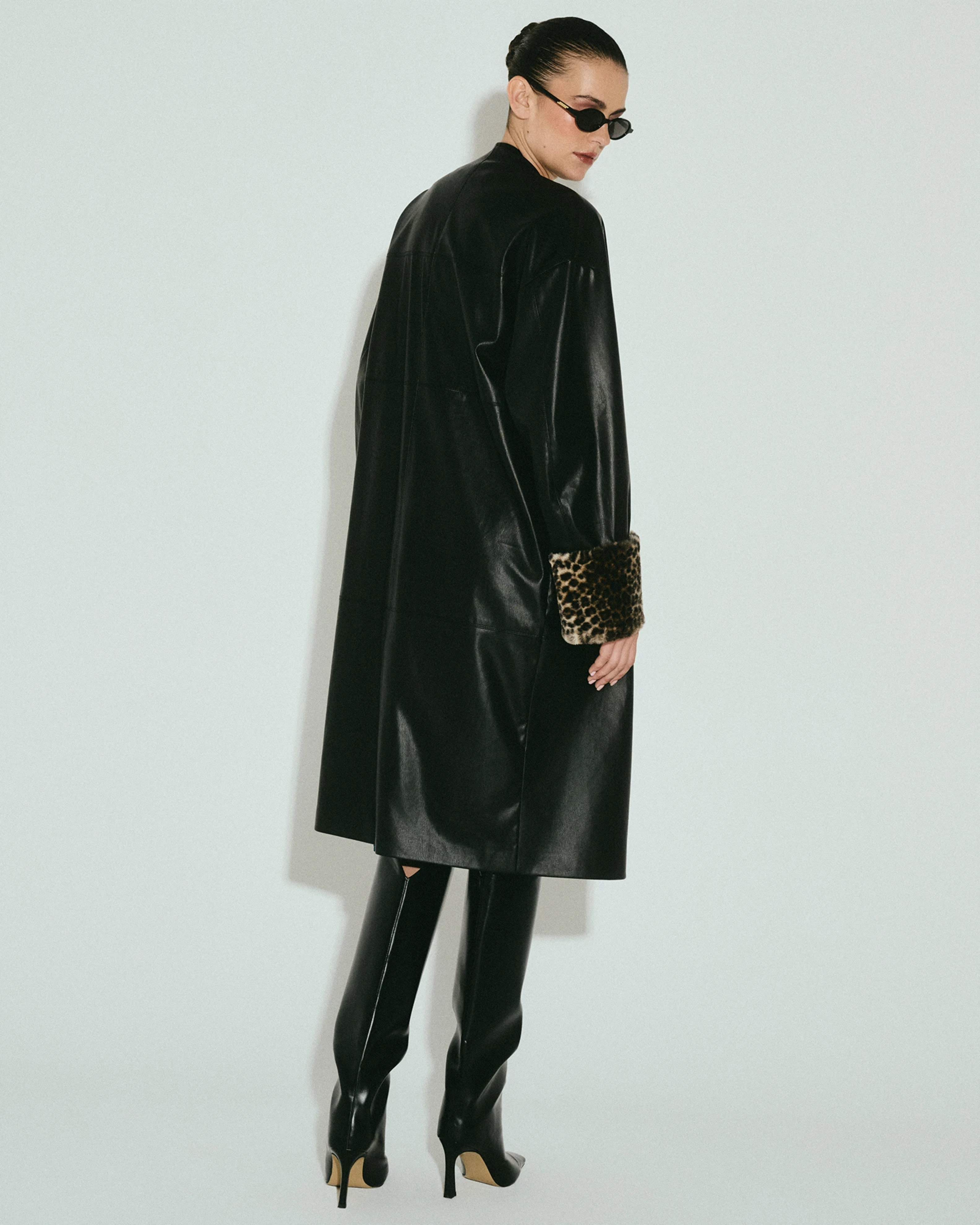Picture of BLACK FAUX LEATHER MANTEAUX