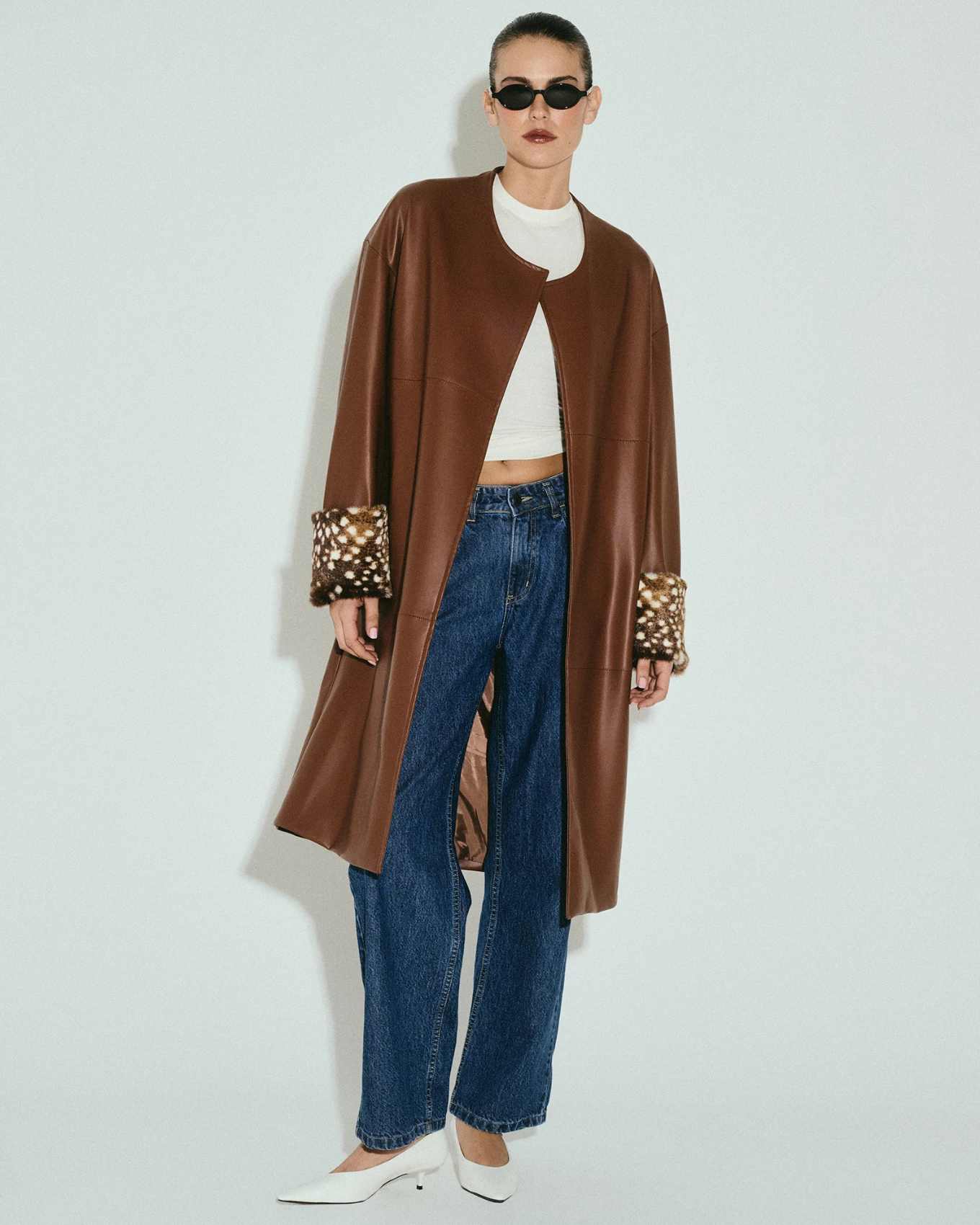 Picture of BROWN FAUX LEATHER MANTEAUX