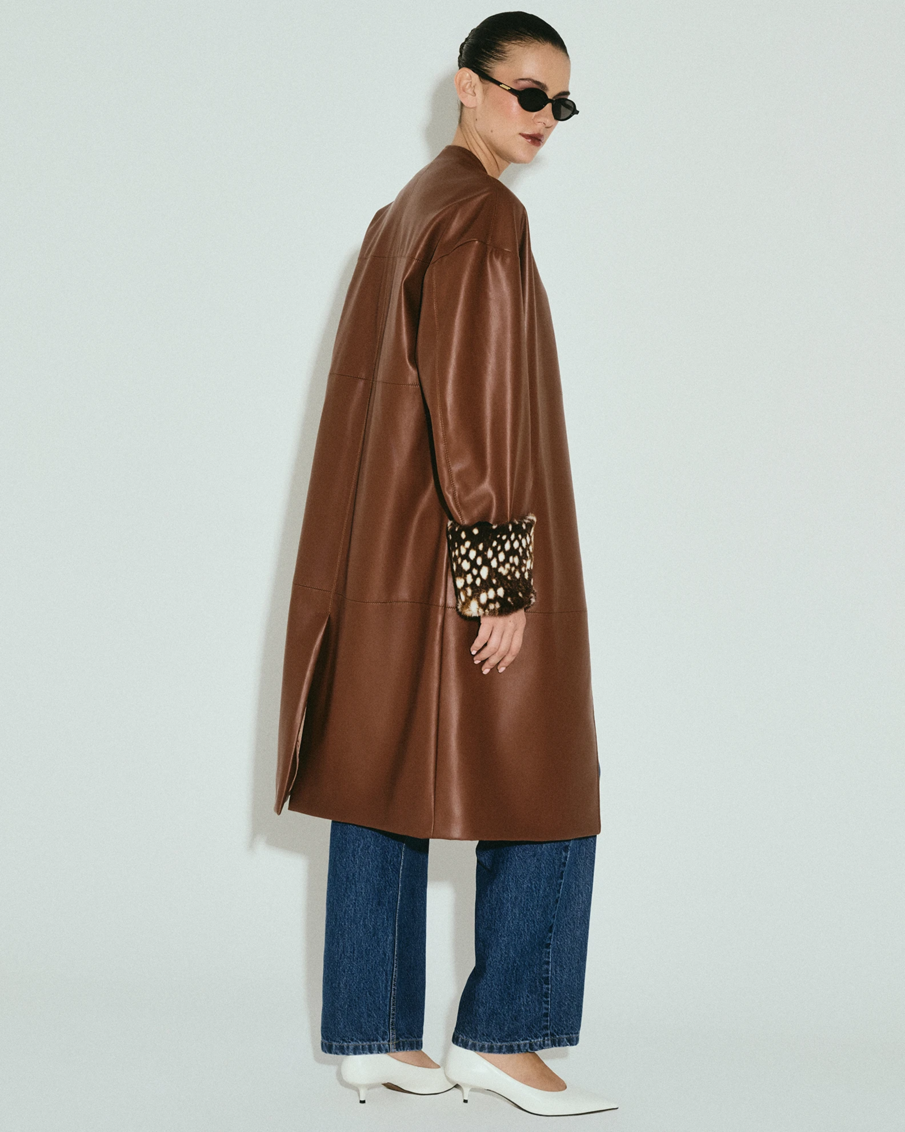 Picture of BROWN FAUX LEATHER MANTEAUX