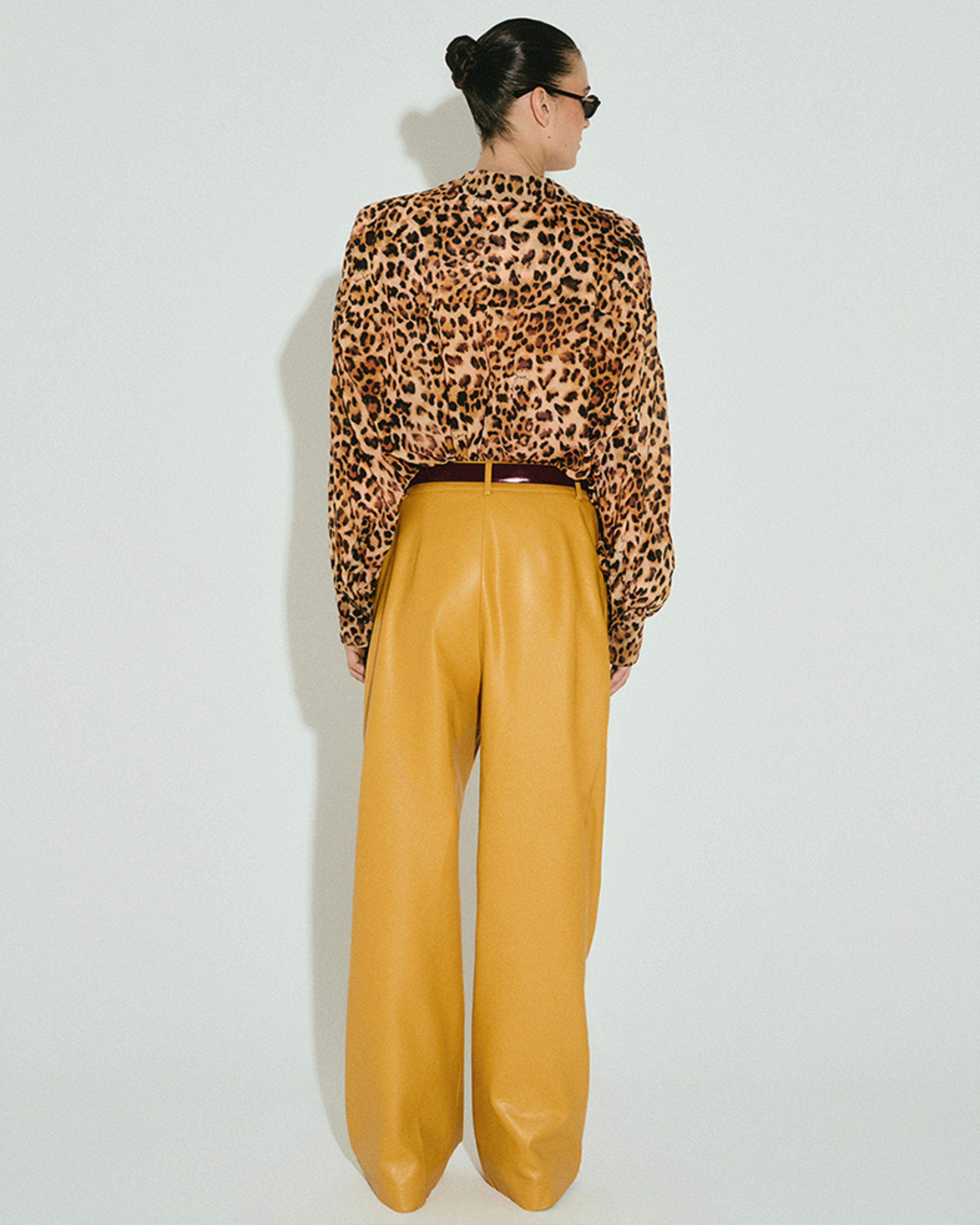 Picture of MUSTARD FAUX LEATHER WIDE-LEG PANTS
