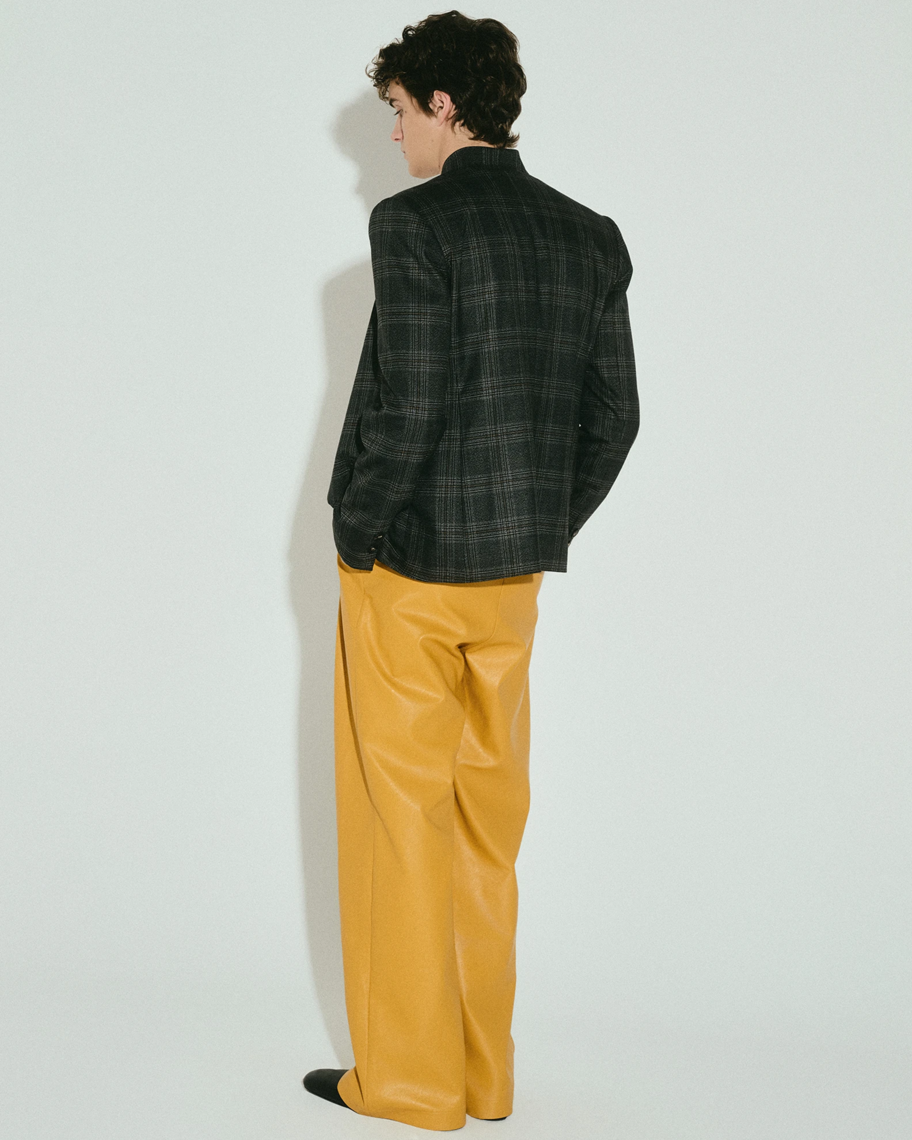Picture of MEN'S MUSTARD FAUX LEATHER WIDE-LEG PANTS