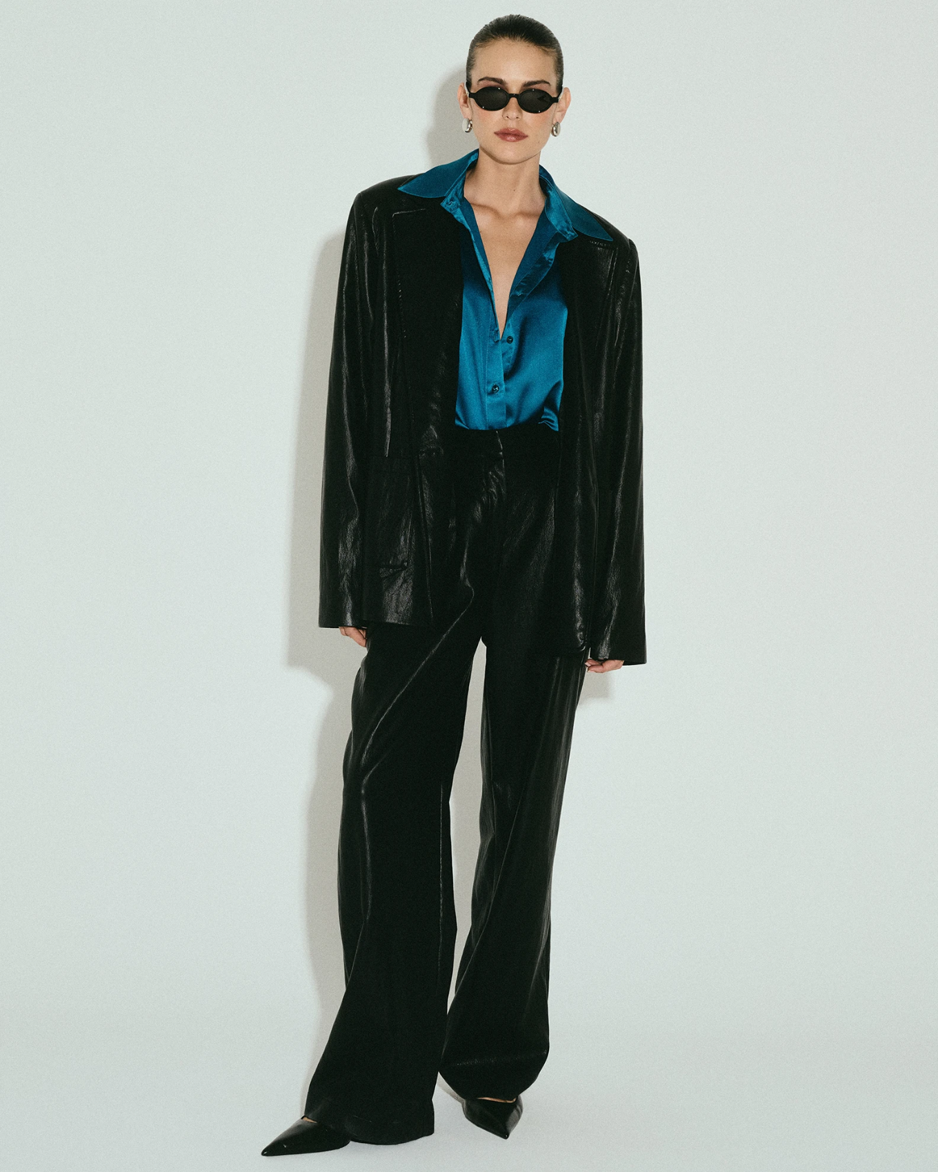 Picture of BELTED FAUX LEATHER BLAZER