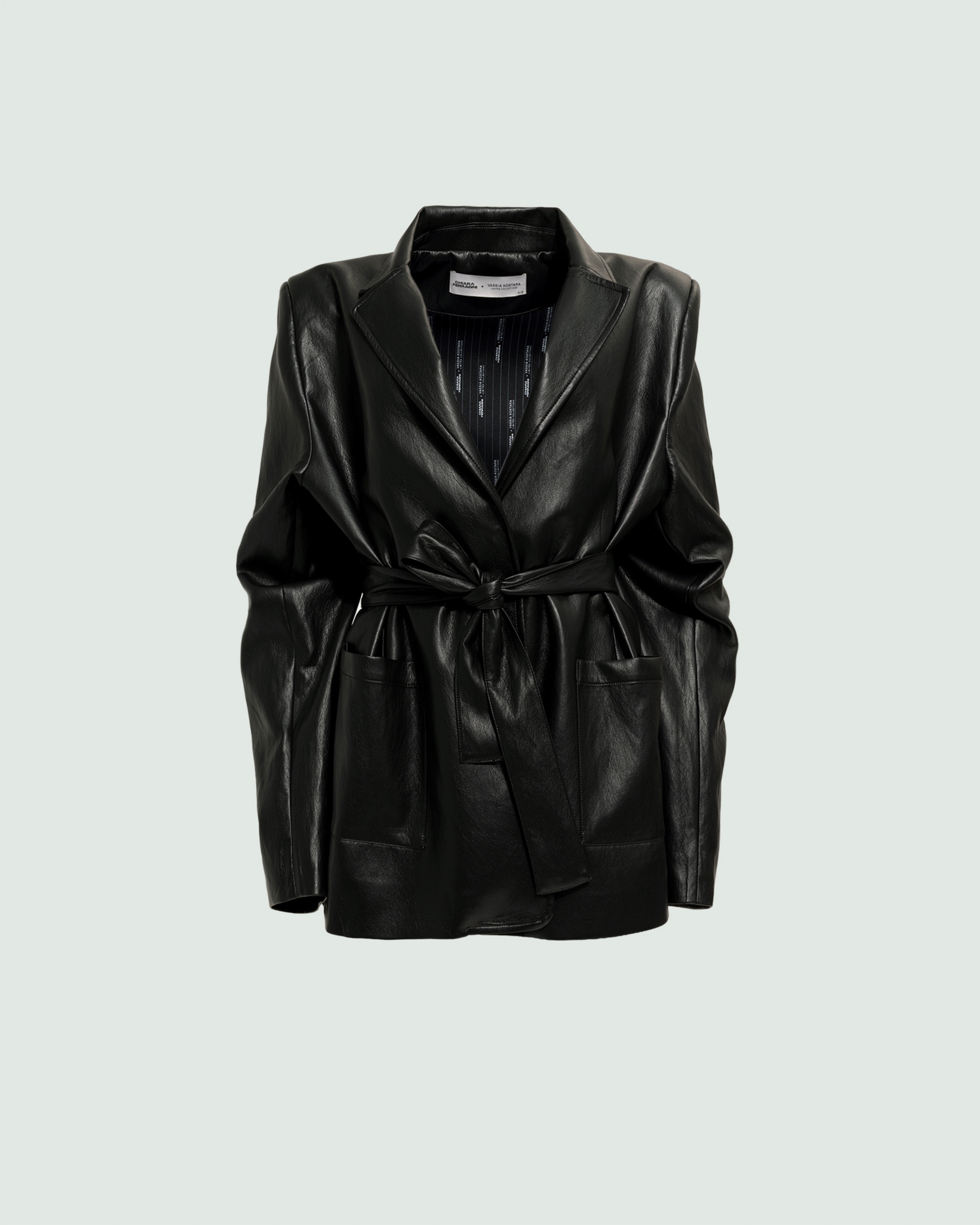 Picture of BELTED FAUX LEATHER BLAZER