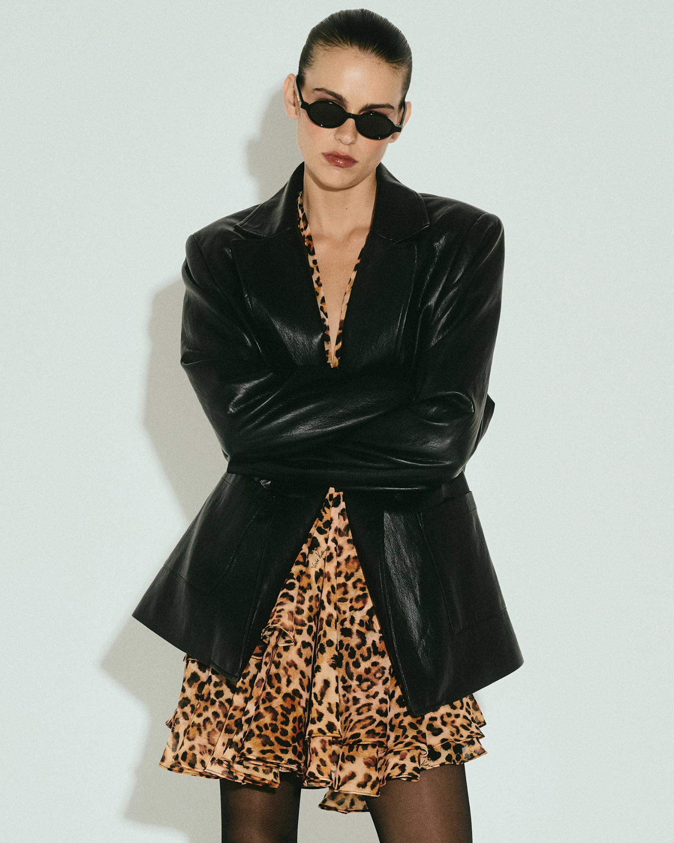 Picture of BELTED FAUX LEATHER BLAZER