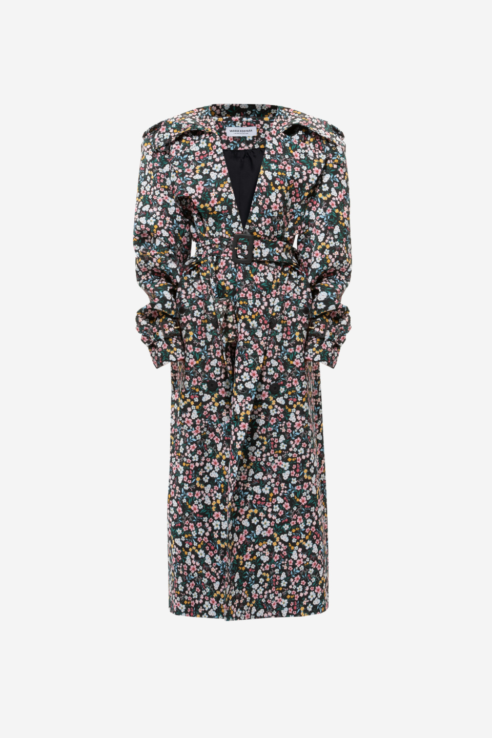 Satin Trench Coat With Floral Print | Vassia Kostara